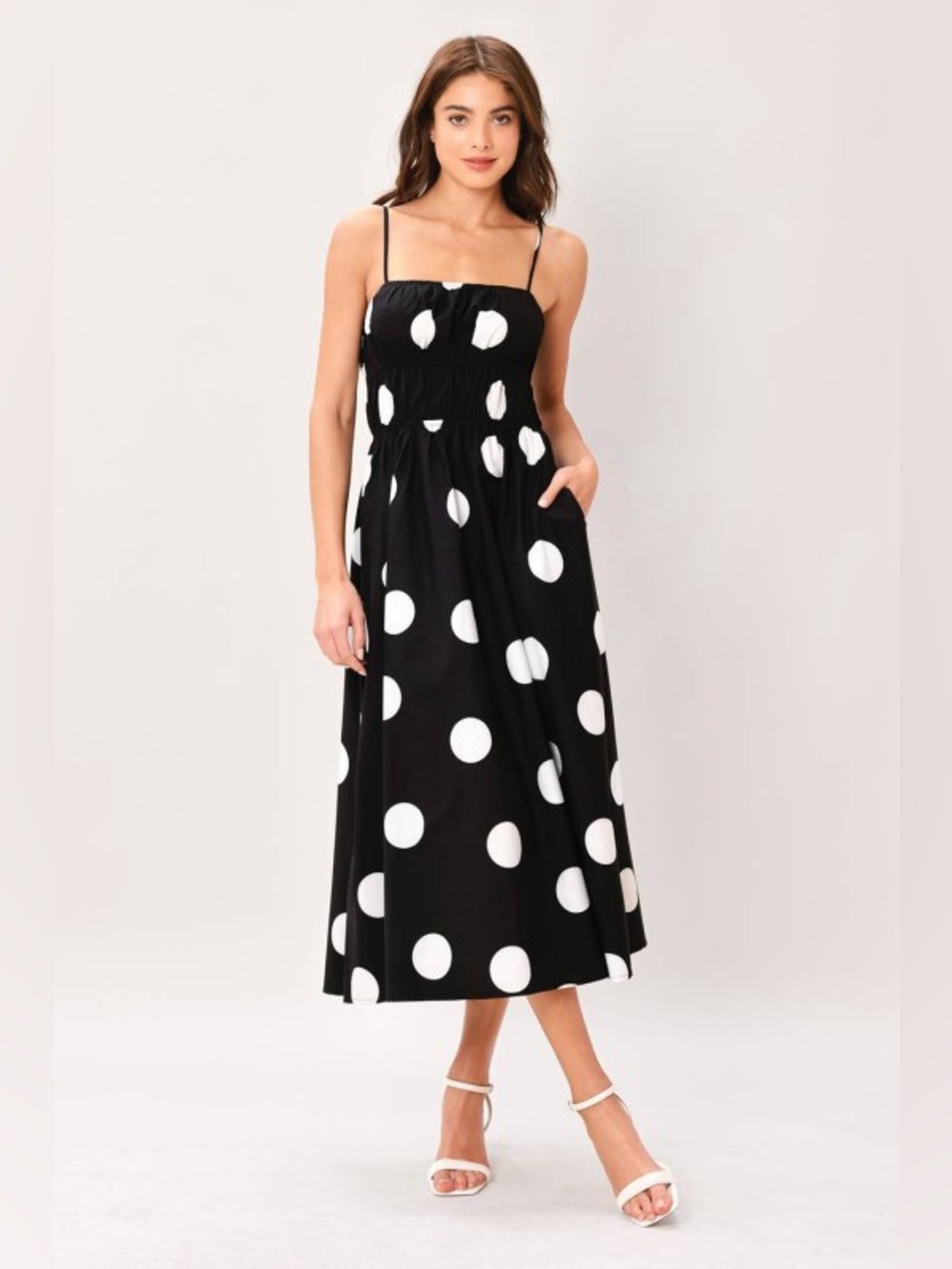 Flying Tomato black & white polka dot midi dres Small